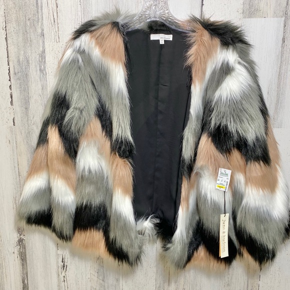 june & hudson Jackets & Blazers - June & Hudson FauxFur Pink White Gray Black Jacket